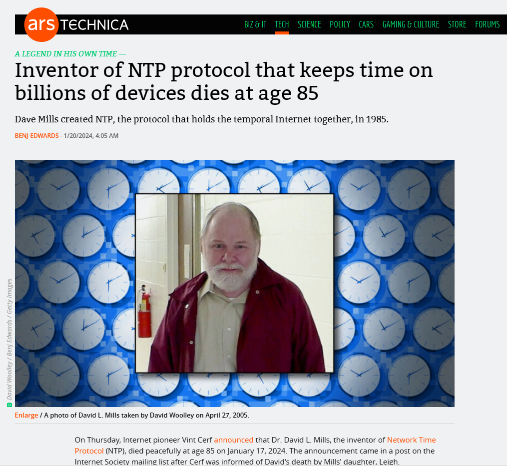 賭博:NTP(網絡時間協議)發明人大衛・米爾斯逝世:享年 85 嵗,爲數十億台設備琯理時間